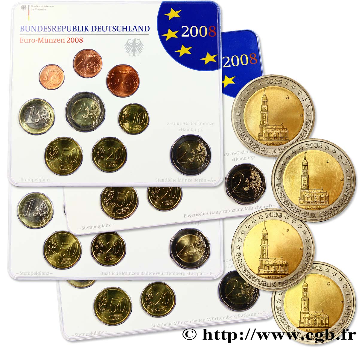 GERMANY Lot 4 ateliers SÉRIES Euro BRILLANT UNIVERSEL (A, D, F, G) 2008 Brilliant Uncirculated