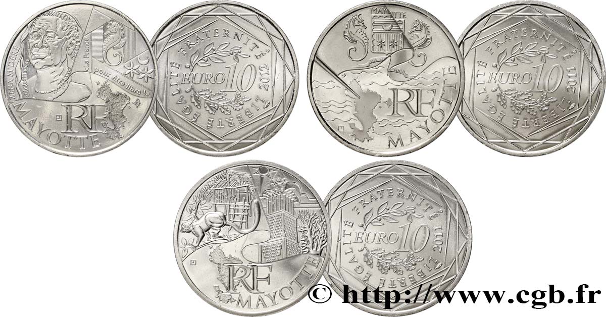FRANCE Lot 3 x 10 Euro des régions MAYOTTE (Drapeau, Patrimoine et Zéna M’Déré) n.d. SPL63
