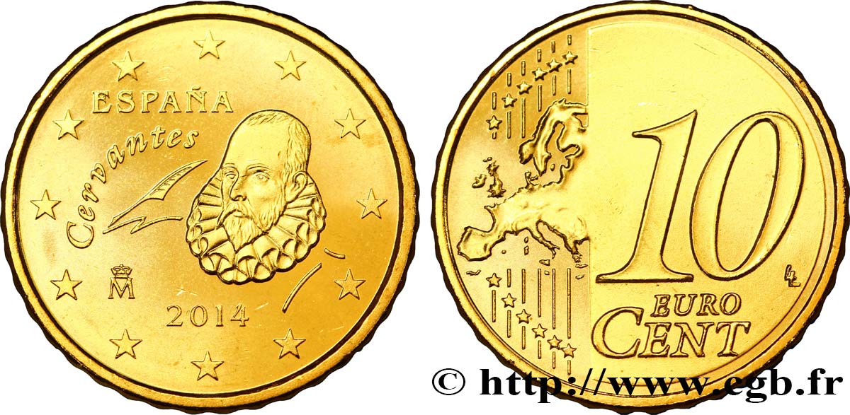 SPAIN 10 Cent CERVANTÈS 2014 MS63