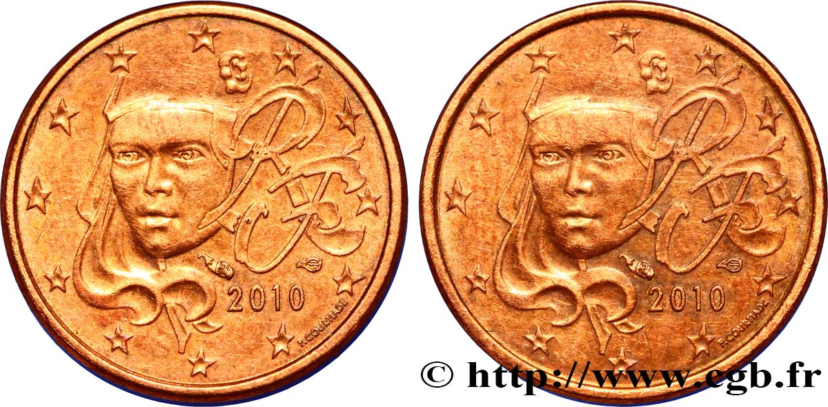 FRANCE 1 Cent Euro biface - double face Marianne 2010 SUP