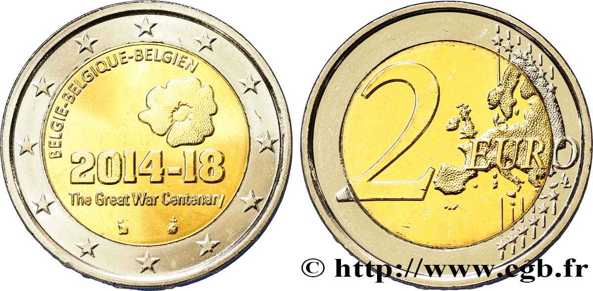 BELGIQUE 2 Euro 100 ANS DE LA PREMIÈRE GUERRE MONDIALE 2014 SPL