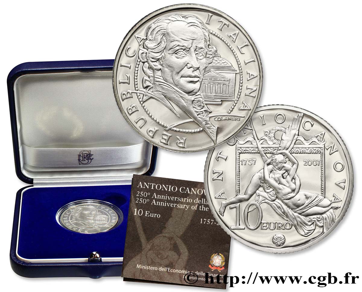 ITALIA Belle Épreuve 10 Euro ANTONIO CANOVA 2007 Prueba