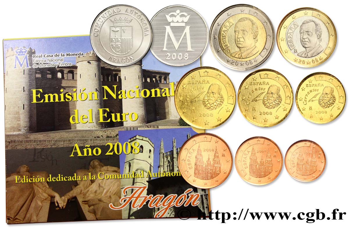 SPAIN SÉRIE Euro BRILLANT UNIVERSEL - Aragon 2008 Brilliant Uncirculated