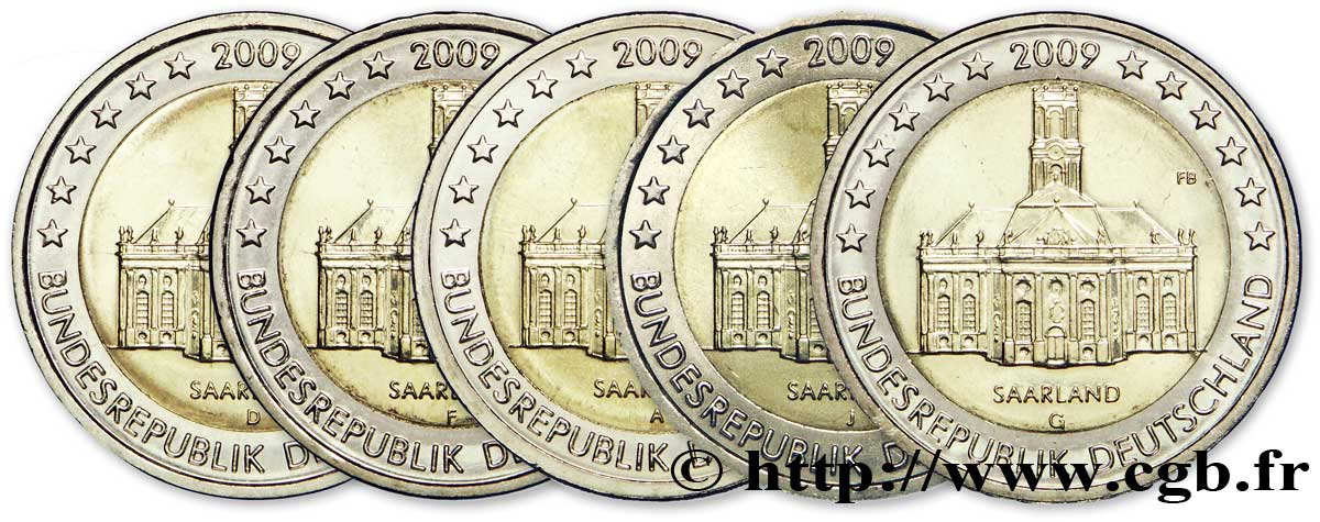 ALLEMAGNE lot les 5 ateliers 2 Euro SARRE - LUDWIGSKIRCHE DE SARREBRUCK 2009 SPL63