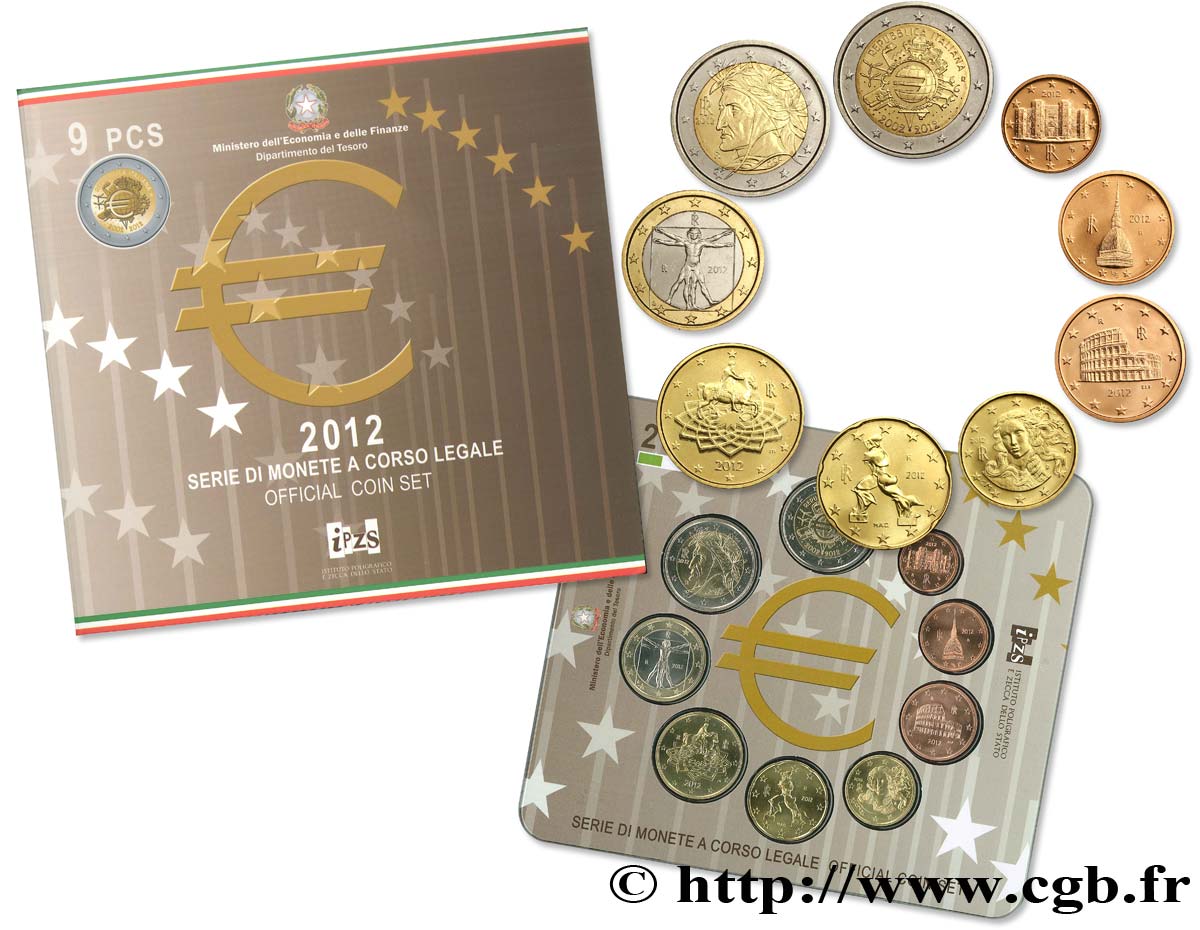 ITALIE SÉRIE Euro BRILLANT UNIVERSEL (9 pièces) 2012 BU