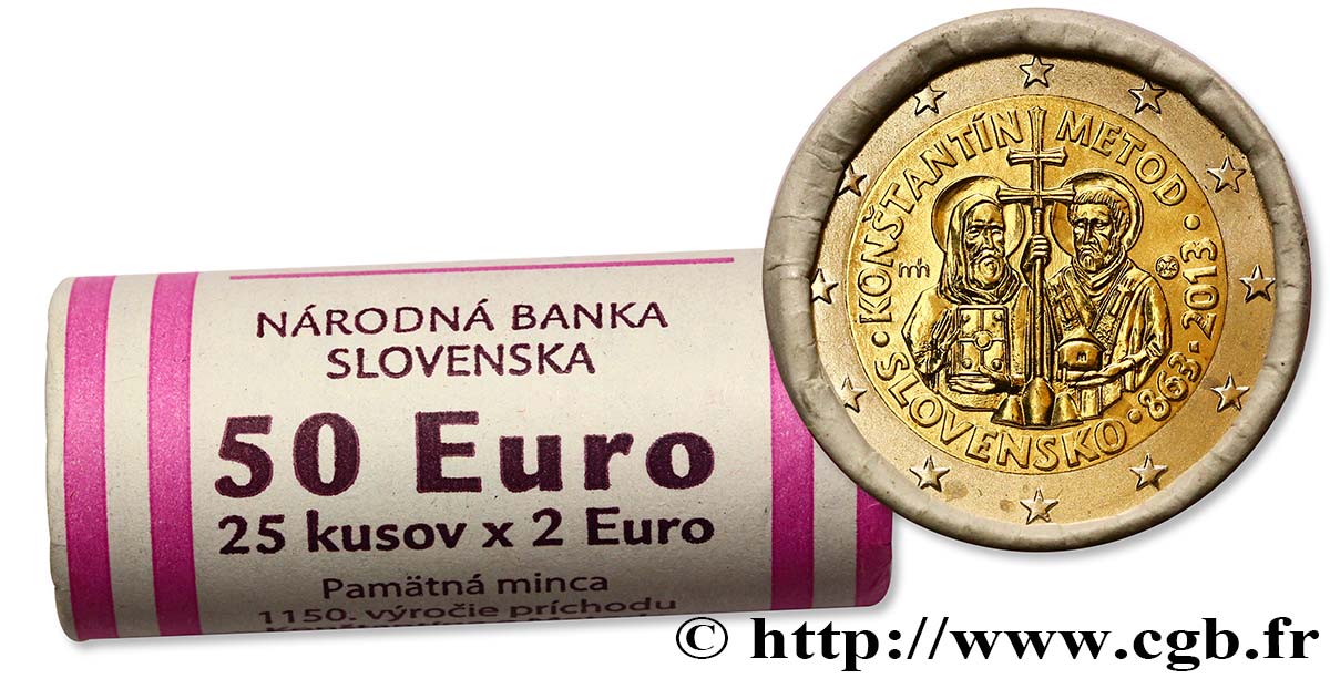 SLOVAKIA Rouleau 2 Euro MISSION BYZANTINE DE SAINT CYRILLE ET MÉTHODE 2013 MS63
