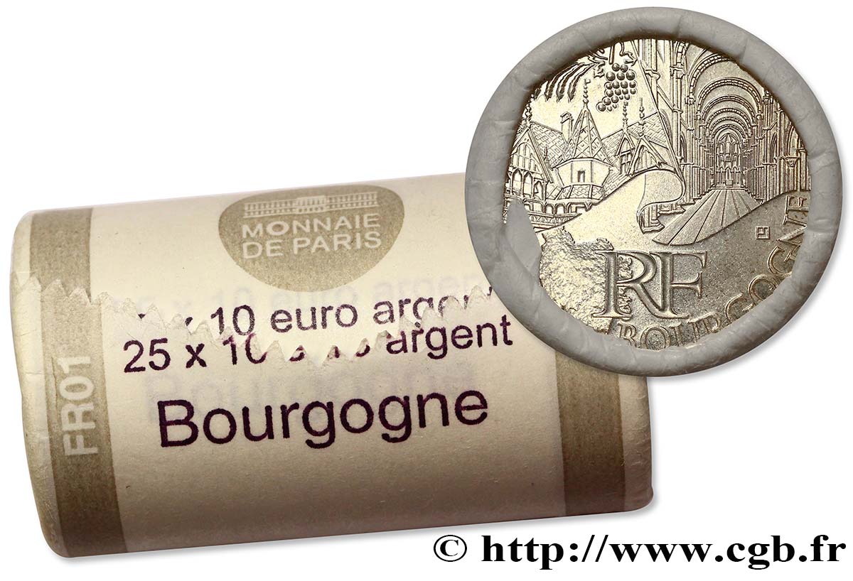 FRANCE Rouleau 25 x 10 Euro des RÉGIONS - BOURGOGNE 2011 SPL