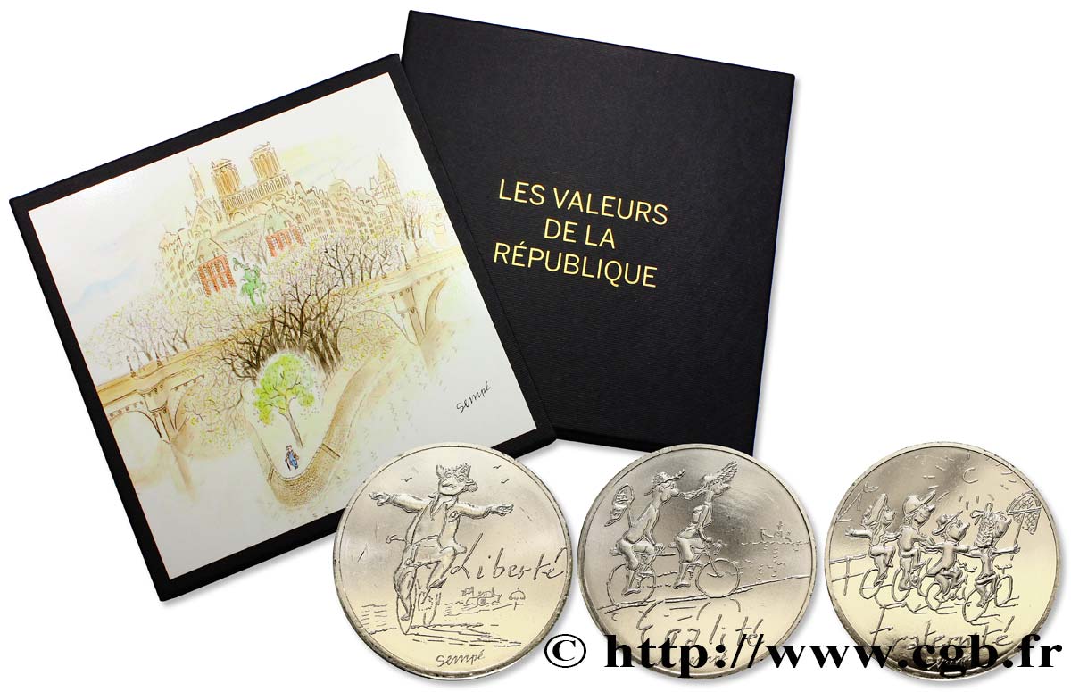 FRANCIA Lot 6 x 10 Euro “LES VALEURS DE LA REPUBLIQUE par SEMPÉ” + coffret Monnaie de Paris 2014 MS63