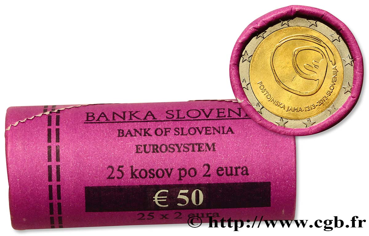 SLOVENIA Rouleau 25 x 2 Euro GROTTE DE POSTOJNA 2013 MS63