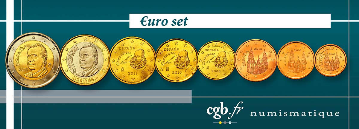 SPAIN LOT DE 8 PIÈCES EURO (1 Cent - 2 Euro Juan-Carlos I) n.d. MS