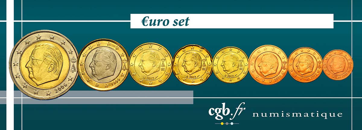 BELGIQUE LOT DE 8 PIÈCES EURO (1 Cent - 2 Euro Albert II) n.d. SPL63