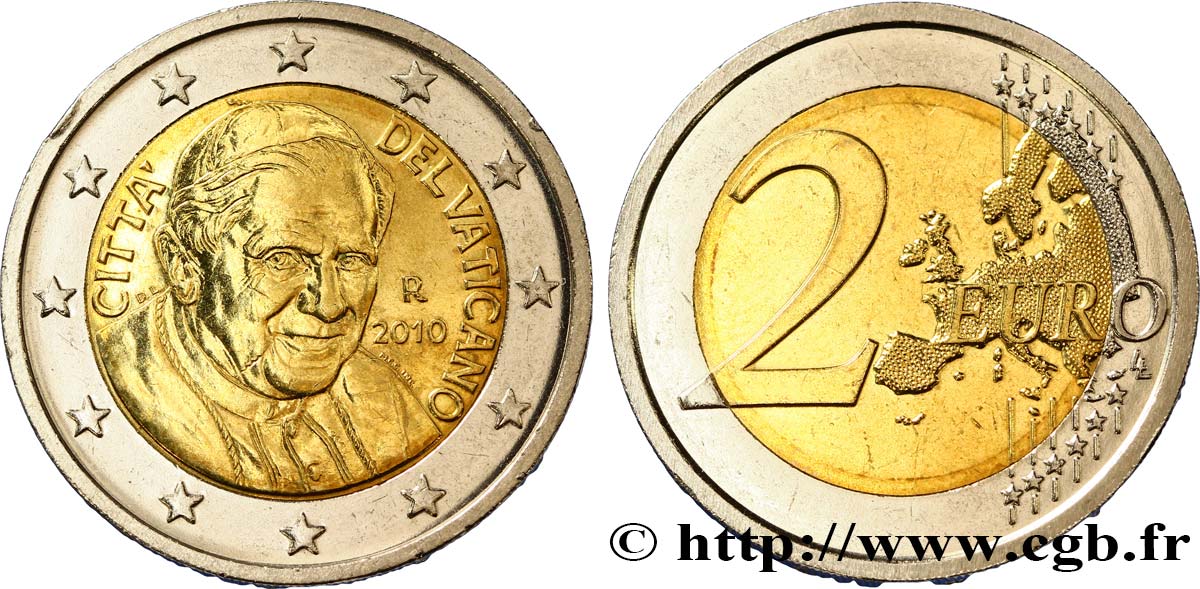 VATICAN 2 Euro BENOÎT XVI 2010 MS63