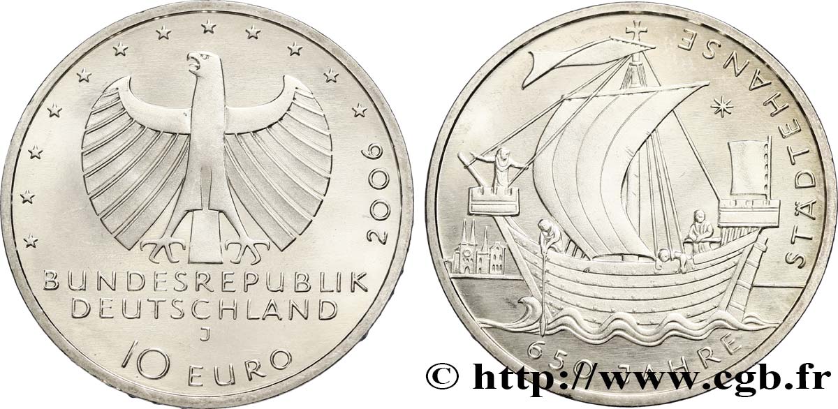 GERMANIA 10 Euro 650 ANS DES VILLES HANSÉATIQUES 2006 MS63