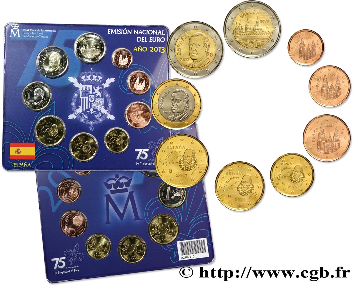 SPAIN SÉRIE Euro BRILLANT UNIVERSEL (9 pièces inclus Escurial) 2013 Brilliant Uncirculated