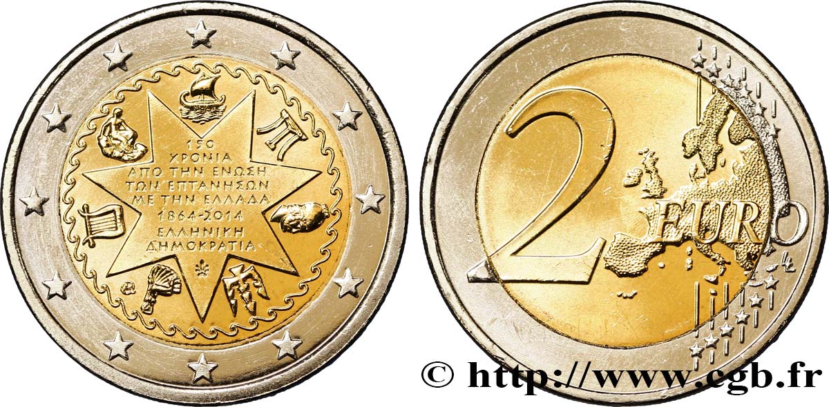 GREECE 2 Euro UNION ÎLES IONIENNES - GRÈCE 2014 MS63