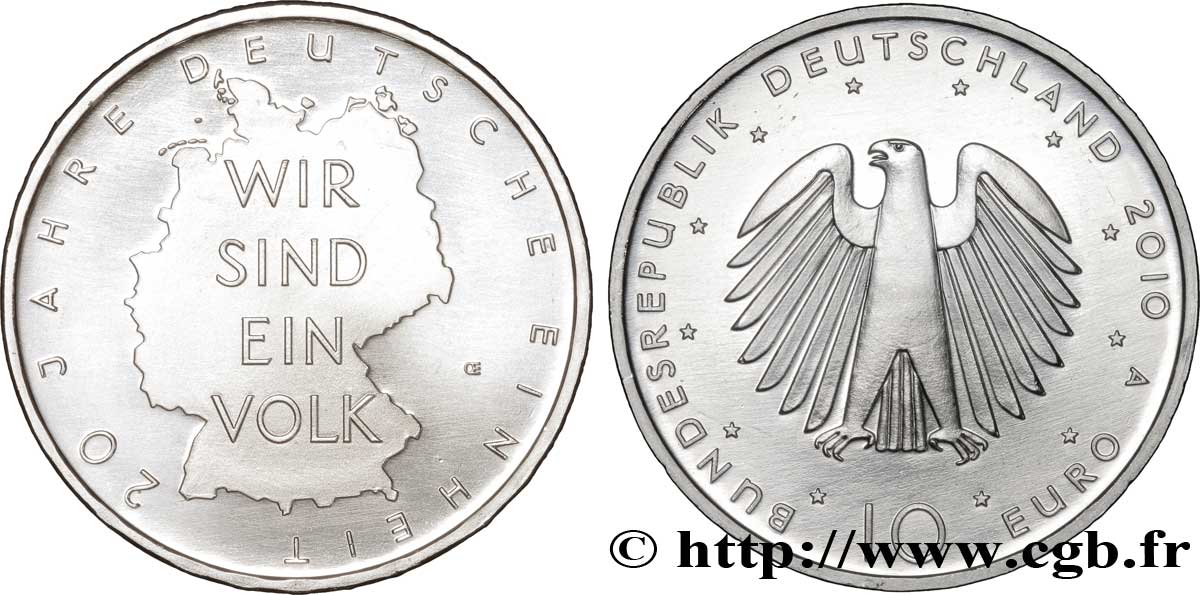 GERMANY 10 Euro 20 ANS DE RÉUNIFICATION ALLEMANDE 2010 MS64