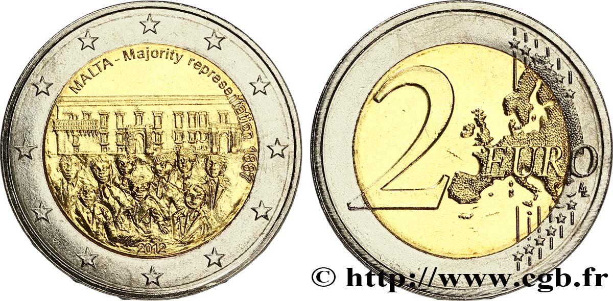 MALTA 2 Euro 1887, REPRÉSENTATION MAJORITAIRE 2012 MS63