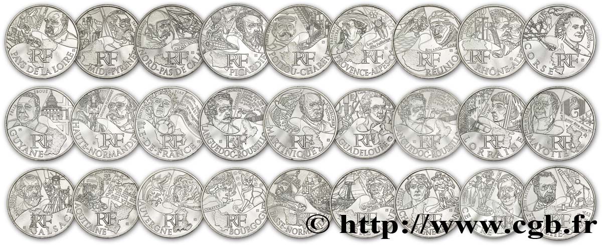FRANKREICH Lot des 27 pièces 10 Euro des RÉGIONS 2012 (GRANDS PERSONNAGES) 2012
