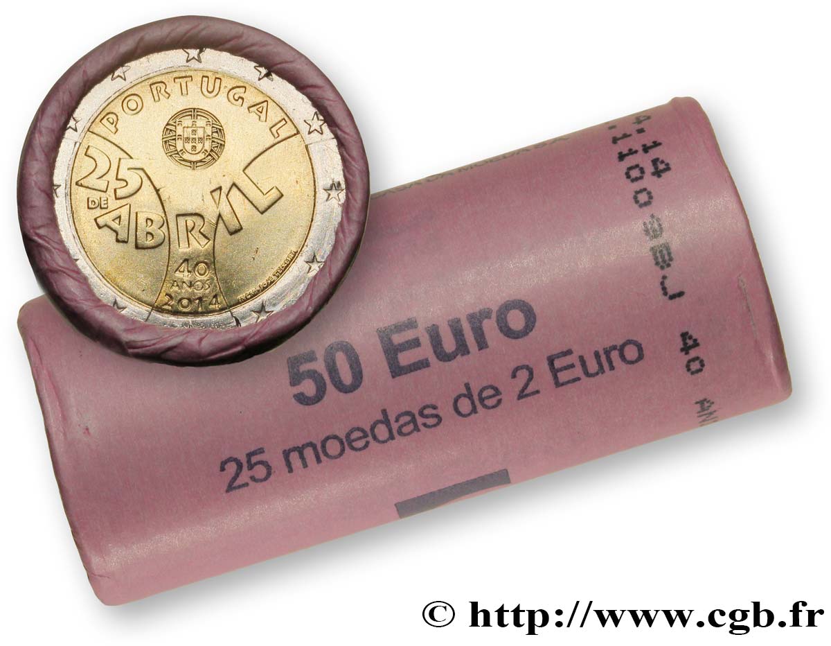 PORTUGAL Rouleau 25 x 2 Euro 40e ANNIVERSAIRE DE LA REVOLUTION DES ŒILLETS 2014