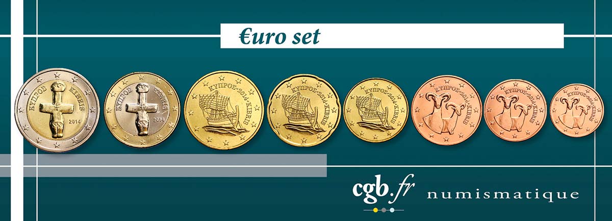 CHIPRE LOT DE 8 PIÈCES EURO (1 Cent - 2 Euro Idole de Pomos) 2014 SC