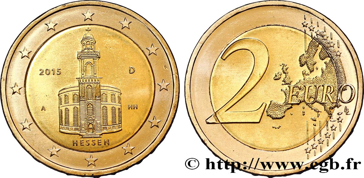ALEMANIA 2 Euro HESSE - EGLISE SAINT-PAUL  2015 EBC