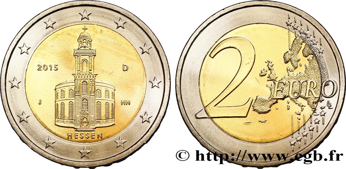 GERMANIA 2 Euro HESSE - EGLISE SAINT-PAUL - Hambourg J 2015 MS