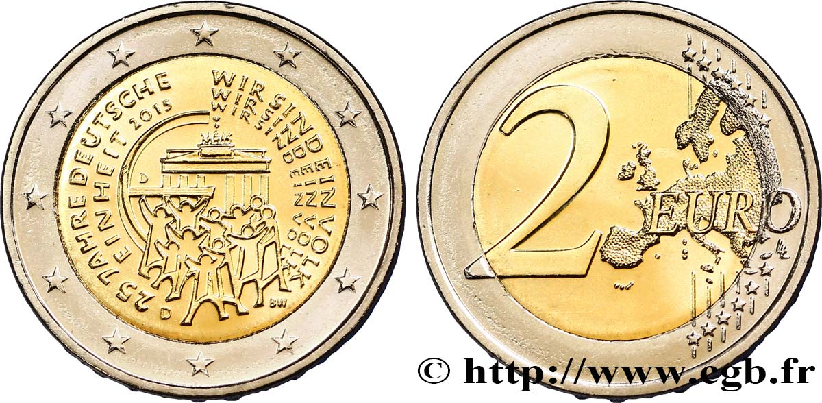 GERMANY 2 Euro 25e ANNIVERSAIRE DE LA REUNIFICATION ALLEMANDE - Munich D 2015 AU