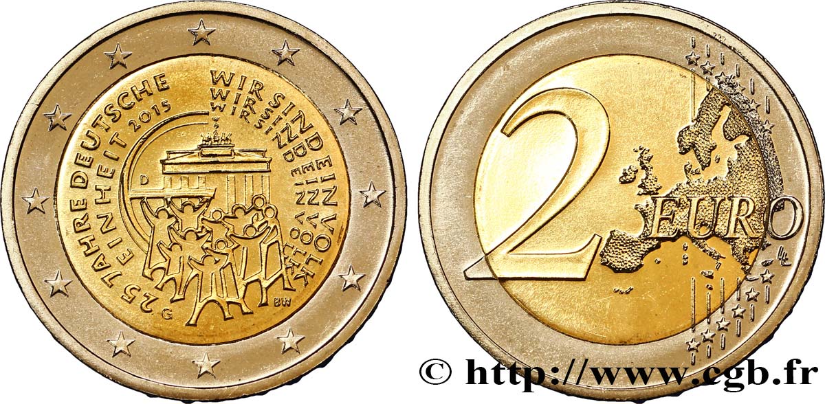 GERMANY 2 Euro 25e ANNIVERSAIRE DE LA REUNIFICATION ALLEMANDE  2015 AU