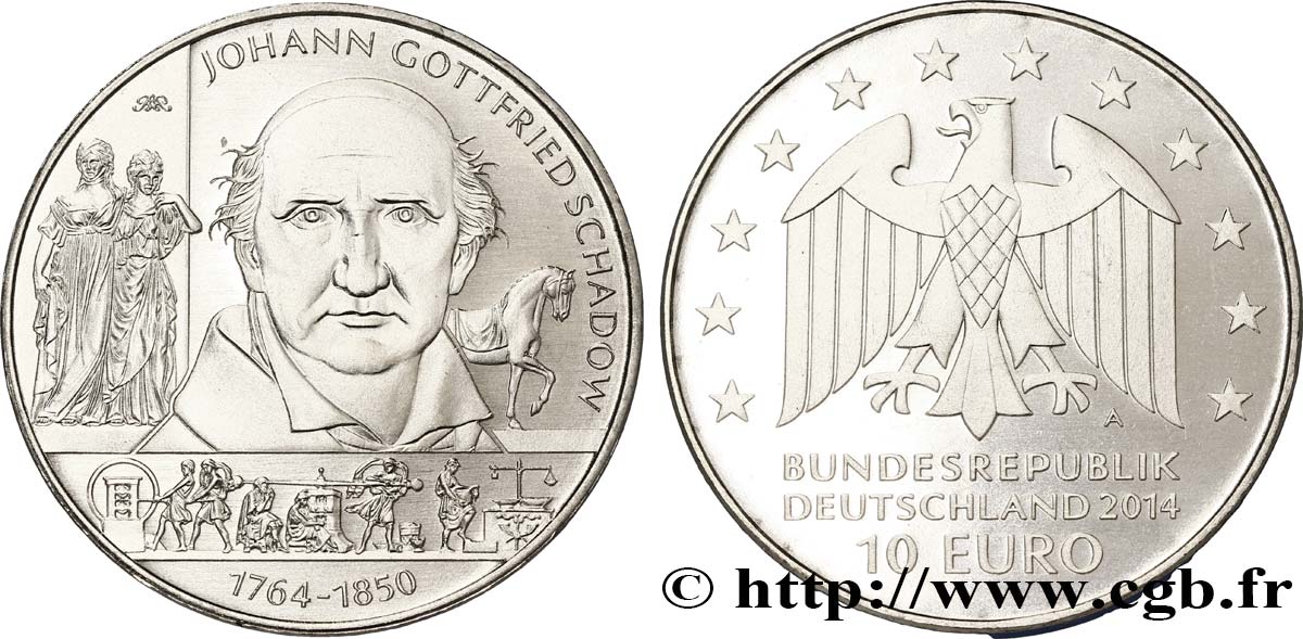 GERMANY 10 Euro JOHANN GOTTFRIED SCHADOW 2014 MS63