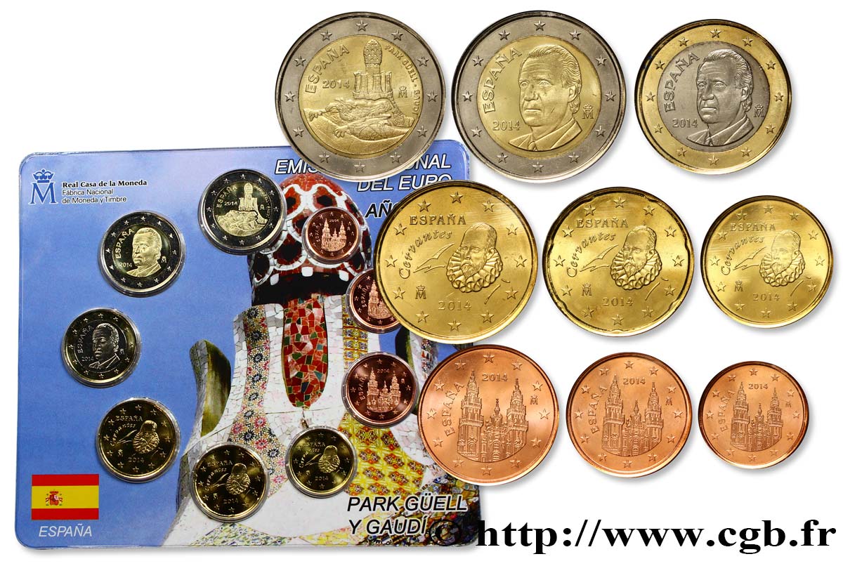 SPANIEN SÉRIE Euro BRILLANT UNIVERSEL (9 pièces) - PARC GÜELL GAUDI 2014