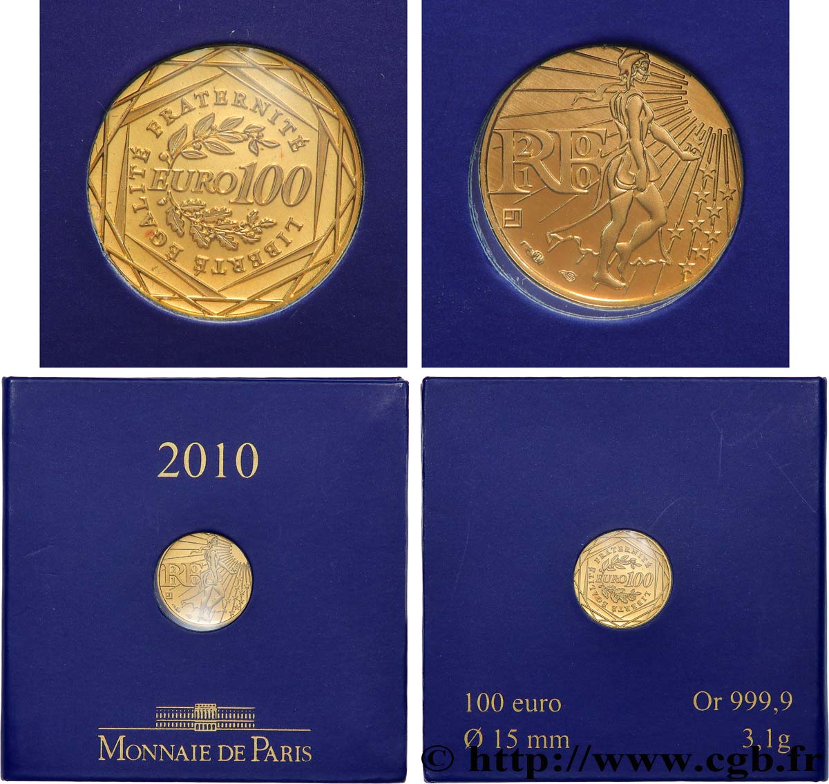 INVESTMENT GOLD 100 Euro LA SEMEUSE (or) 2010 Brilliant Uncirculated