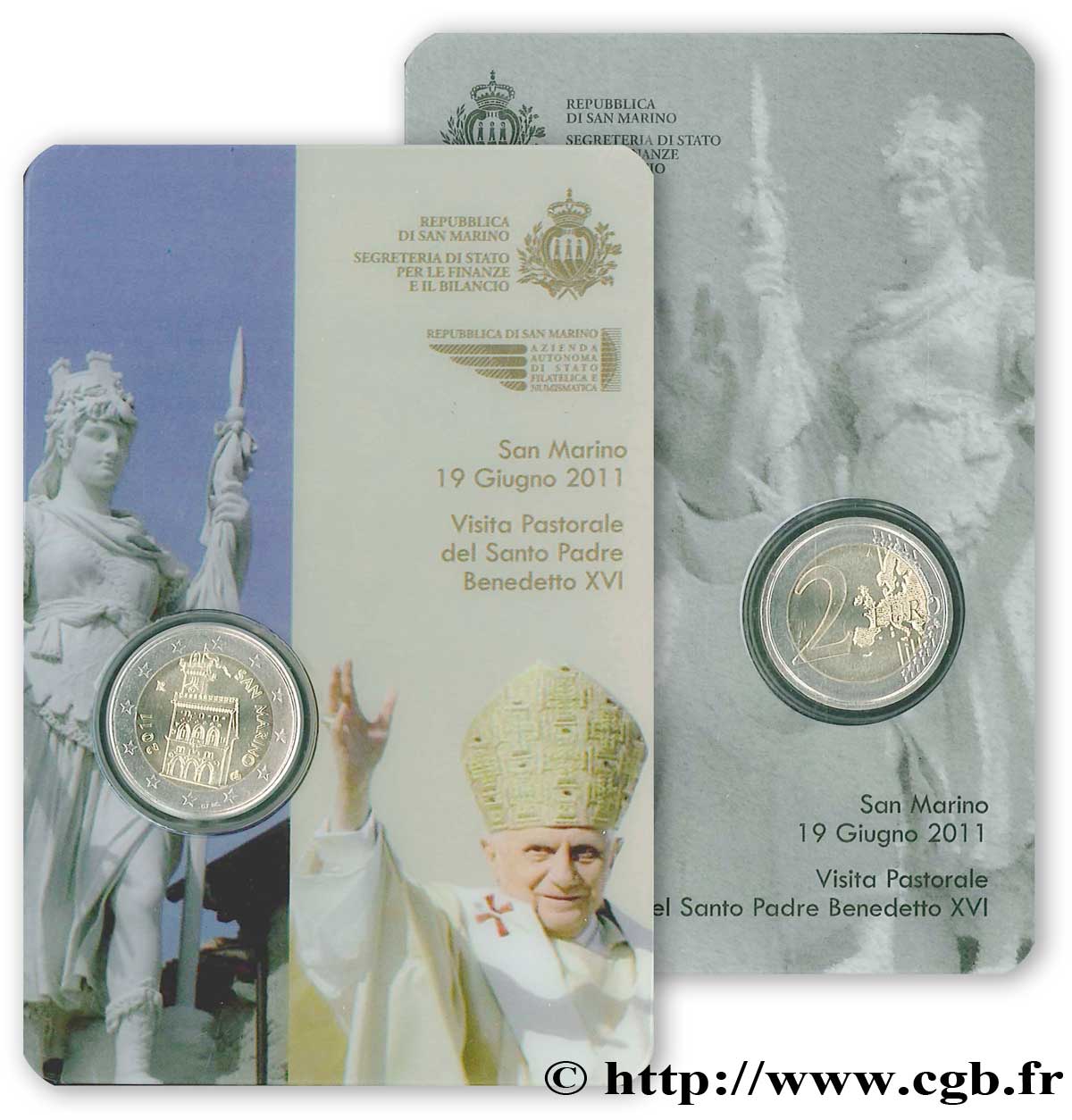 RÉPUBLIQUE DE SAINT- MARIN Coin-Card 2 Euro DOMUS MAGNA - Visite pastorale du pape Benoît XVI à Saint-Marin 2011 FDC