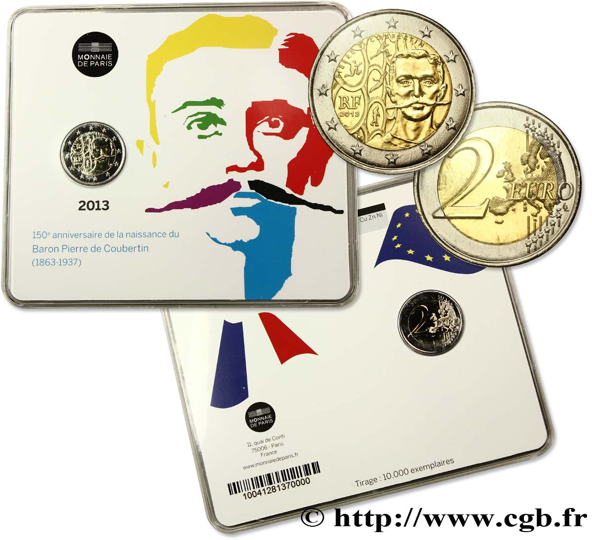 FRANCE Coin-Card 2 Euro PIERRE DE COUBERTIN
 2013 Brilliant Uncirculated