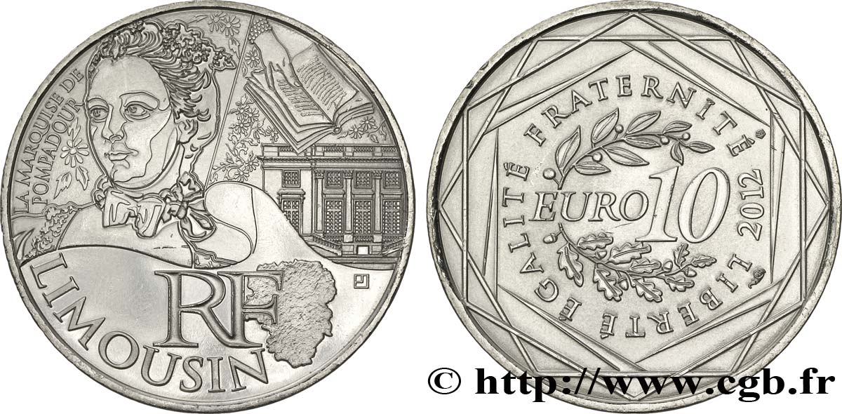 FRANKREICH 10 Euro des RÉGIONS - LIMOUSIN (La marquise de Pompadour) 2012