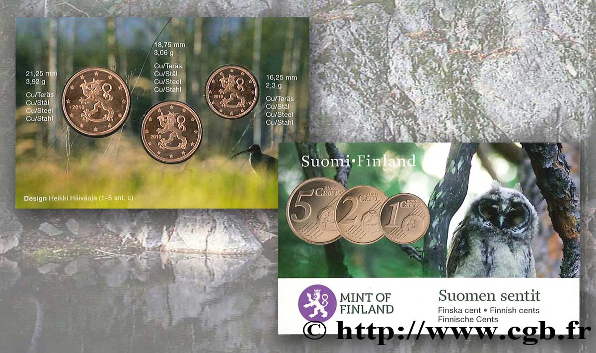FINLANDIA MINI-SÉRIE Euro BRILLANT UNIVERSEL 1,2 et 5 Cent 2010 BU