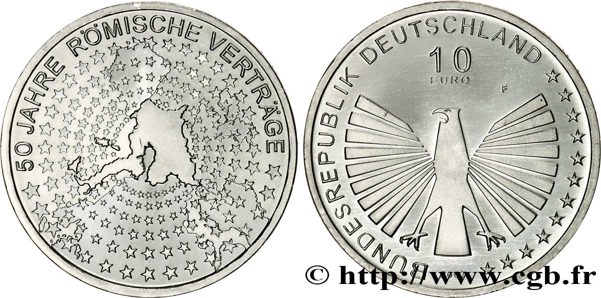 GERMANY 10 Euro CINQUANTENAIRE DU TRAITÉ DE ROME 2007 MS63