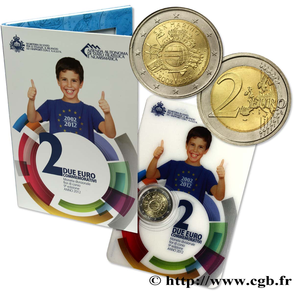 SAN MARINO Blister 2 Euro 10 ANS DES PIÈCES ET BILLETS EN EUROS 2012 Brilliant Uncirculated