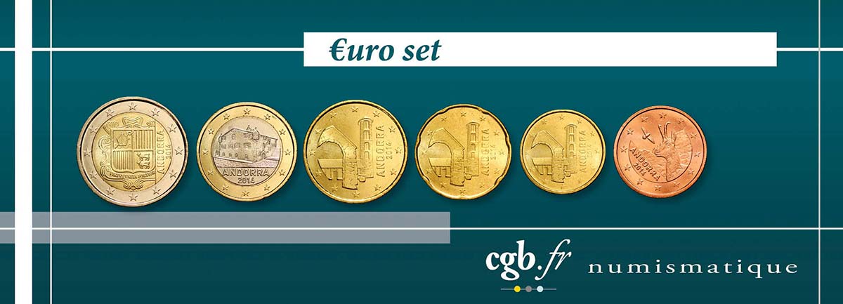 ANDORRA (PRINCIPALITY) LOT DE 6 PIÈCES EURO (5, 10, 20, 50 Cent - 1 et 2 Euro) 2014 MS