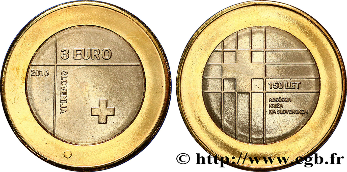 SLOVENIA 3 Euro 150e ANNIVERSAIRE DE LA CROIX-ROUGE SLOVÈNE 2016 MS