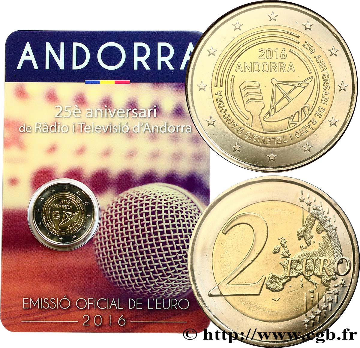 ANDORRA Coin-card 2 Euro 25e ANNIVERSAIRE DE LA RADIO TELEVISION D ANDORRE 2016