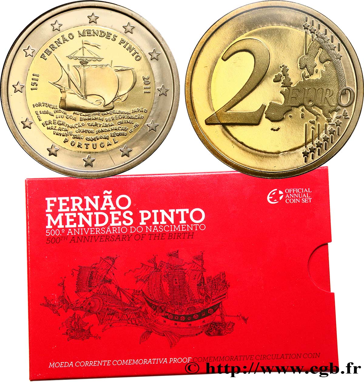 PORTUGAL Belle Épreuve 2 Euro FERNAO MENDES PINTO 2011 Proof set
