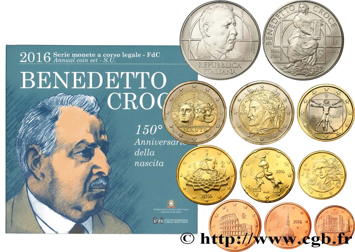 ITALIE SÉRIE Euro BRILLANT UNIVERSEL - BENEDETTO CROCE (10 pièces) 2016 BU