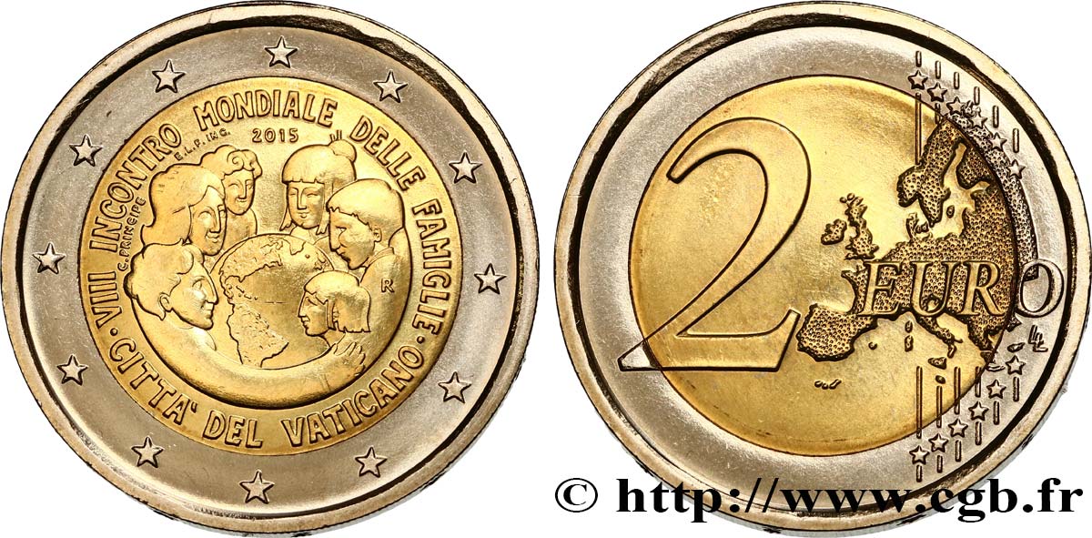 VATICAN 2 Euro 8e RENCONTRE MONDIALE DES FAMILLES  2015 SPL