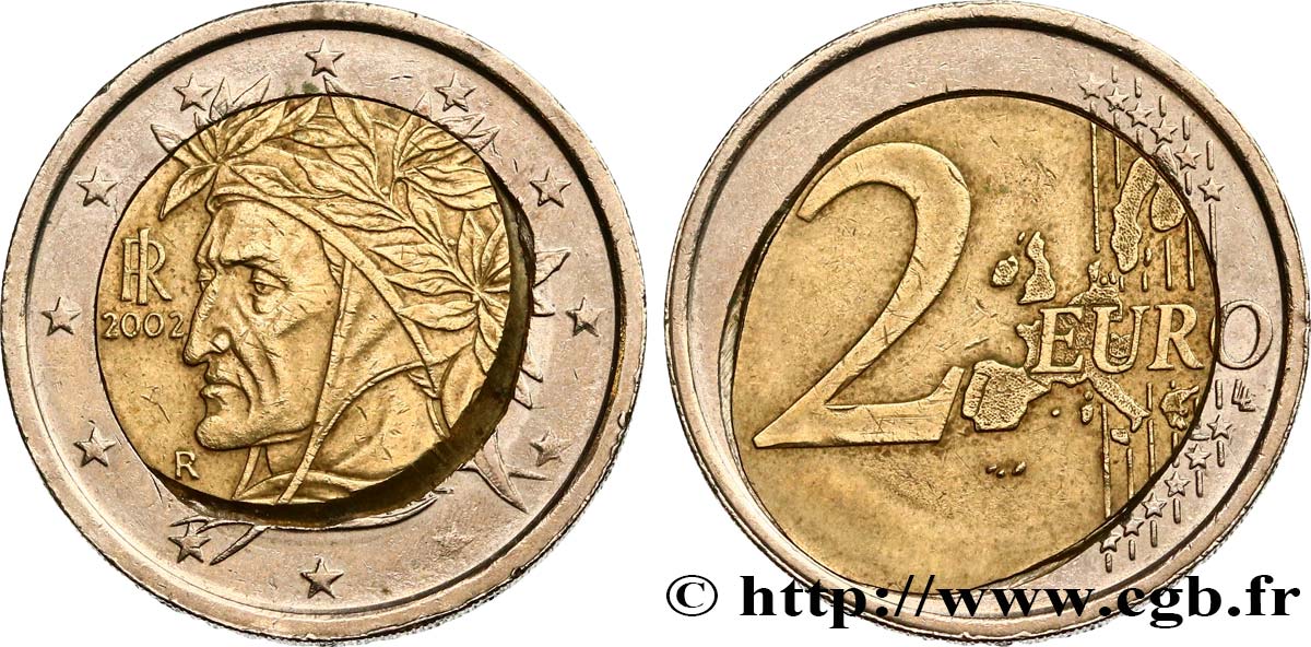 ITALIA 2 Euro Dante, insert déformé 2002 MBC