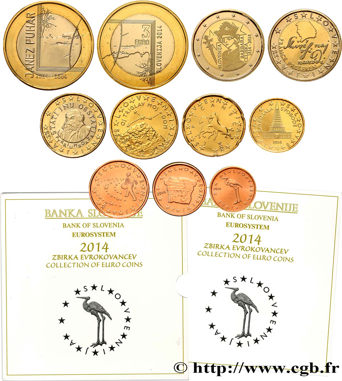 SLOVENIA SÉRIE Euro BRILLANT UNIVERSEL - CIGOGNE 2014 Brilliant Uncirculated