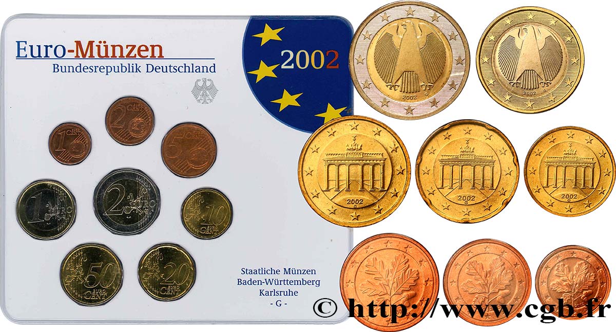 GERMANY SÉRIE Euro BRILLANT UNIVERSEL  - Karlsruhe G 2002 Brilliant Uncirculated