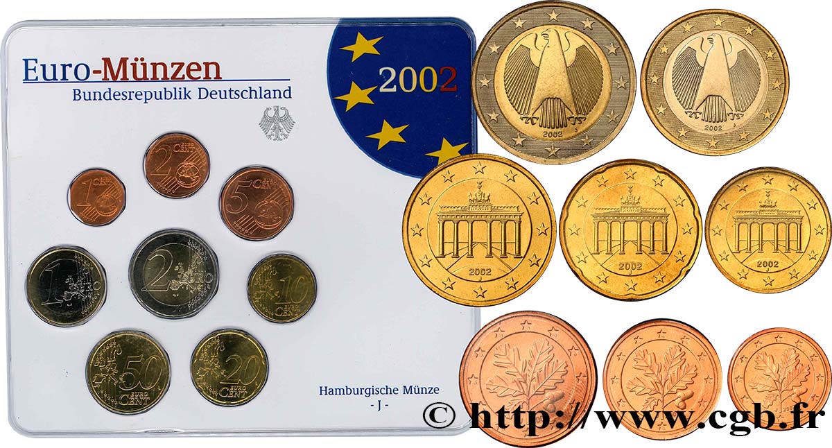 DEUTSCHLAND SÉRIE Euro BRILLANT UNIVERSEL  - Hambourg J 2002