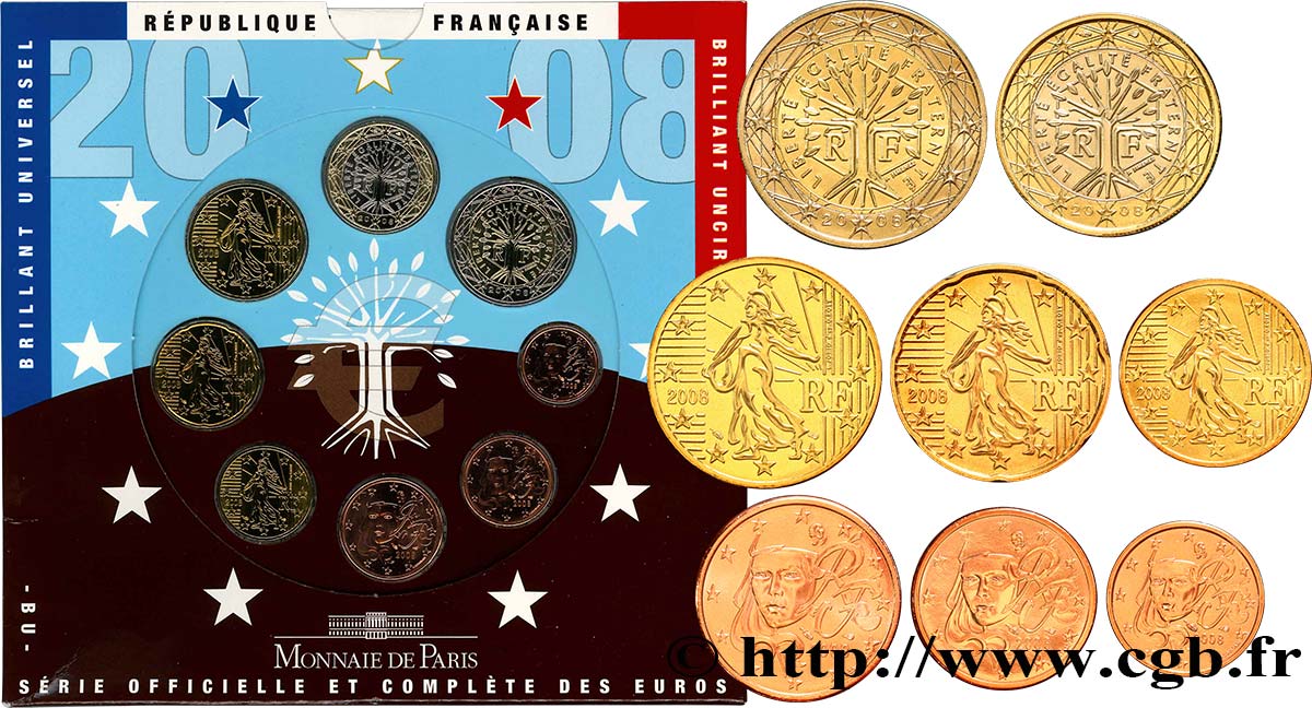 FRANCE SÉRIE Euro BRILLANT UNIVERSEL  2008 BU