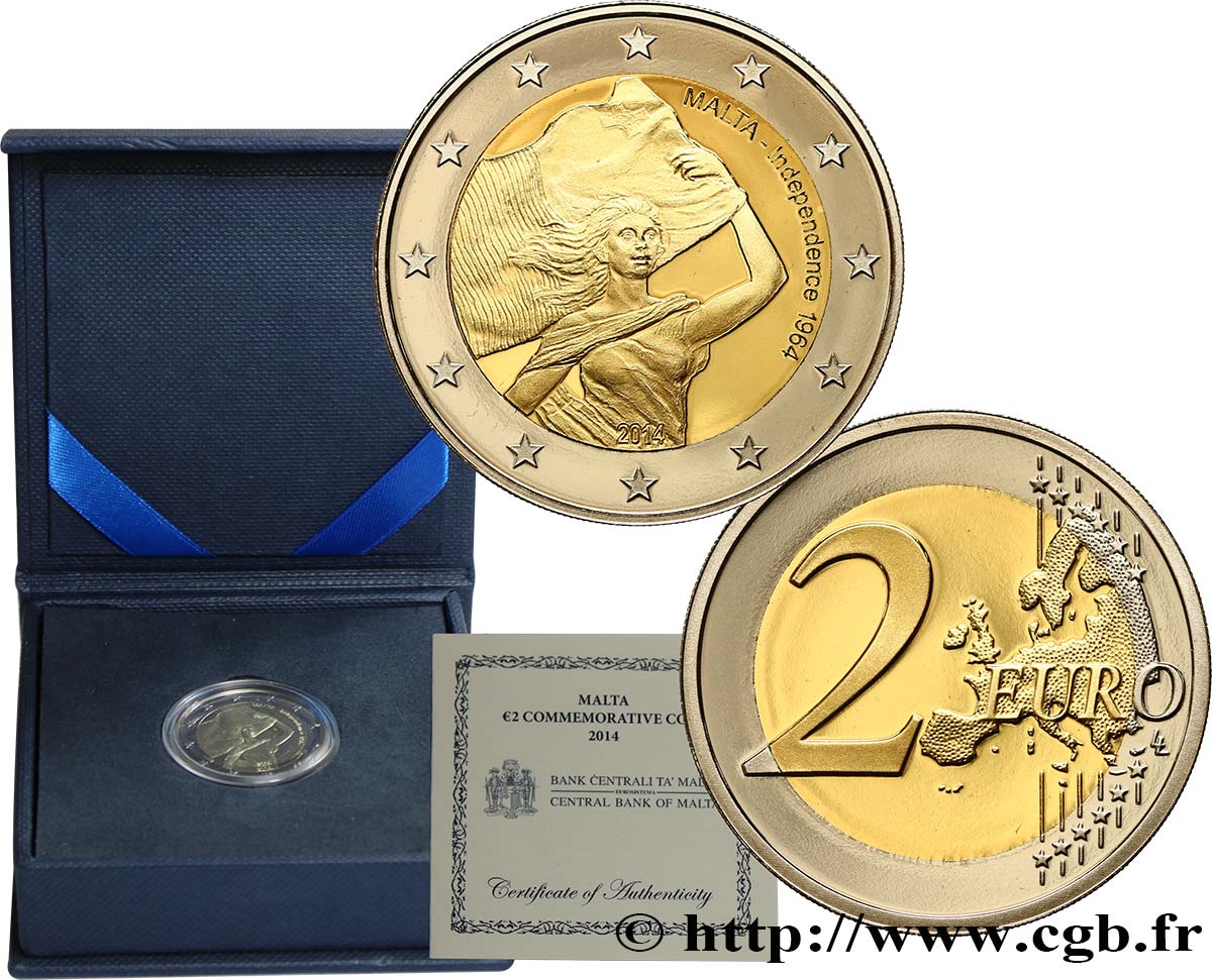 MALTE Belle Épreuve 2 Euro 1964, INDÉPENDANCE 2014 BE