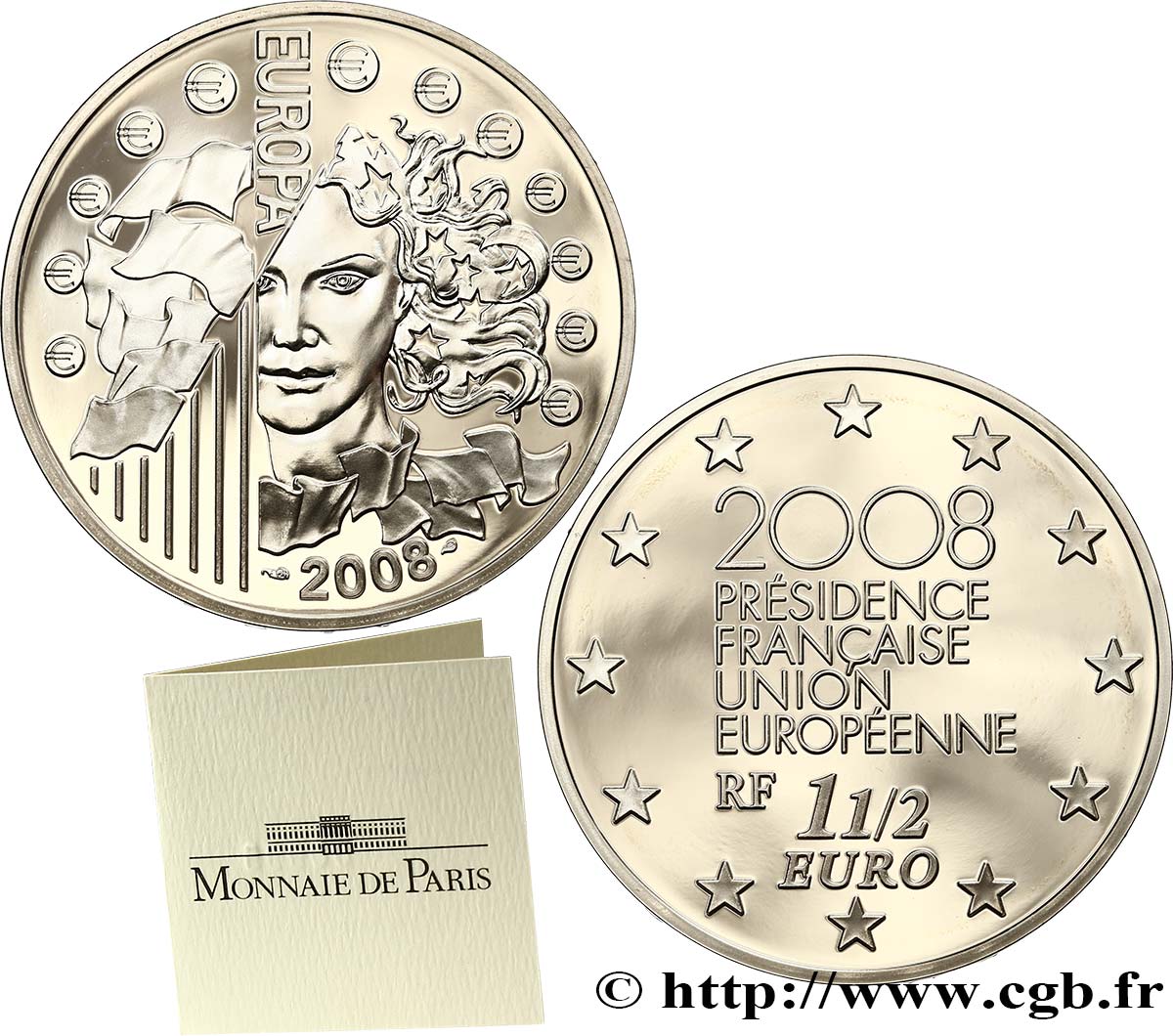 FRANCE Belle Épreuve 1 Euro 1/2 L EUROPA - PRESIDENCE FRANCAISE DE L’UNION EUROPEENNE

 2008 Proof set